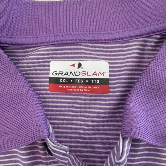 Grand Slam Polo Golf Shirt Mens Size XXL Purple Striped Short Sleeve Performance - Picture 4 of 6